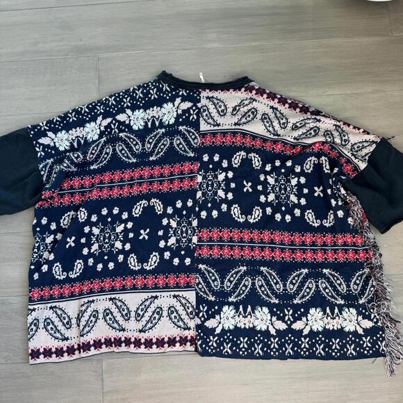 Free People Patchwork Pattern Paisley Poncho Sweater - Picture 10 of 10